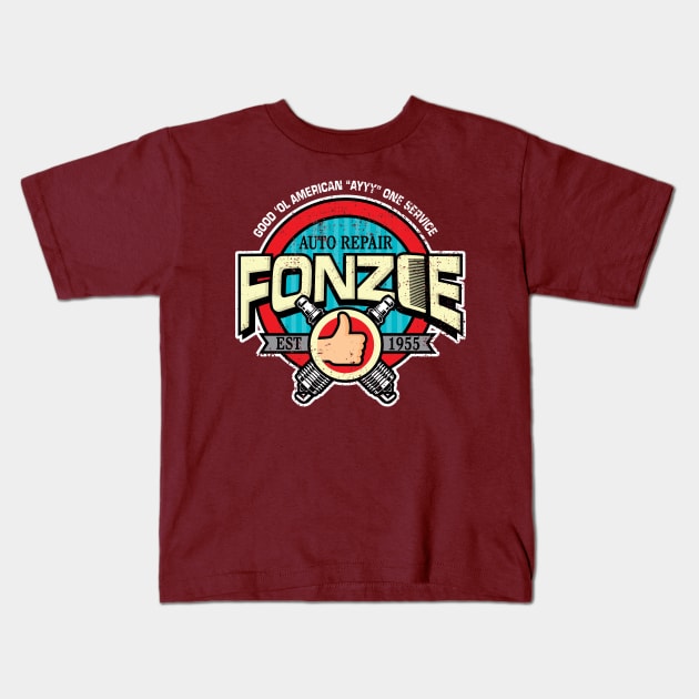 Fonzie Auto Repair Kids T-Shirt by one-mouse